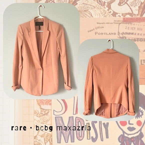 BCBGMaxAzria β’ peach moto open blazer jacket with knit stretch panels - Picture 4 of 16